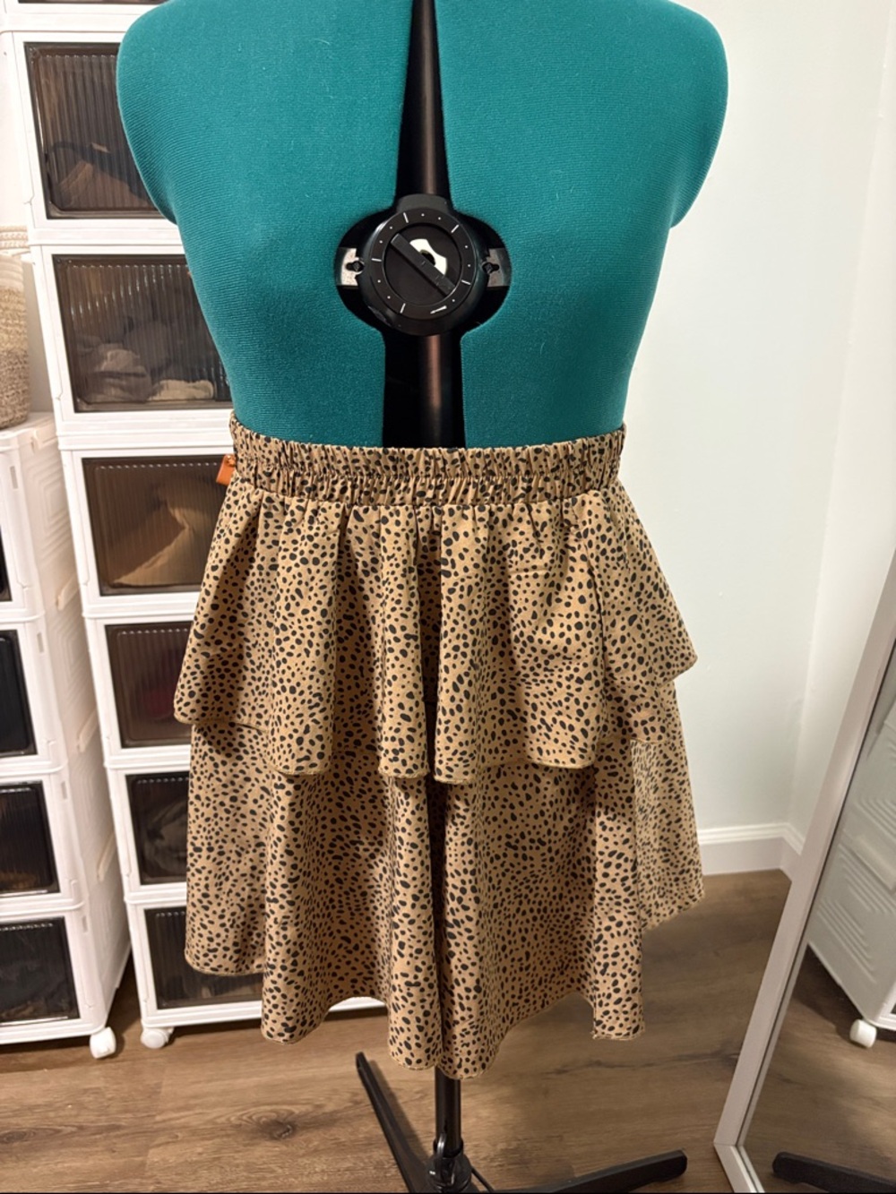 SHEIN Tan and Black Tiered Skater Skirt
